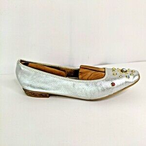 Kraus Originals Metallic Silver Ballet Flat Stone Stud Crystals Women Size 8